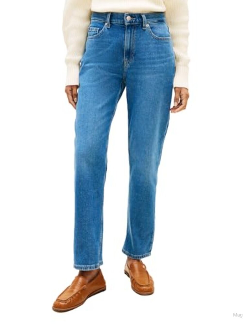 Mid Rise Classic Straight Jeans with Stretch Cotton Elastane